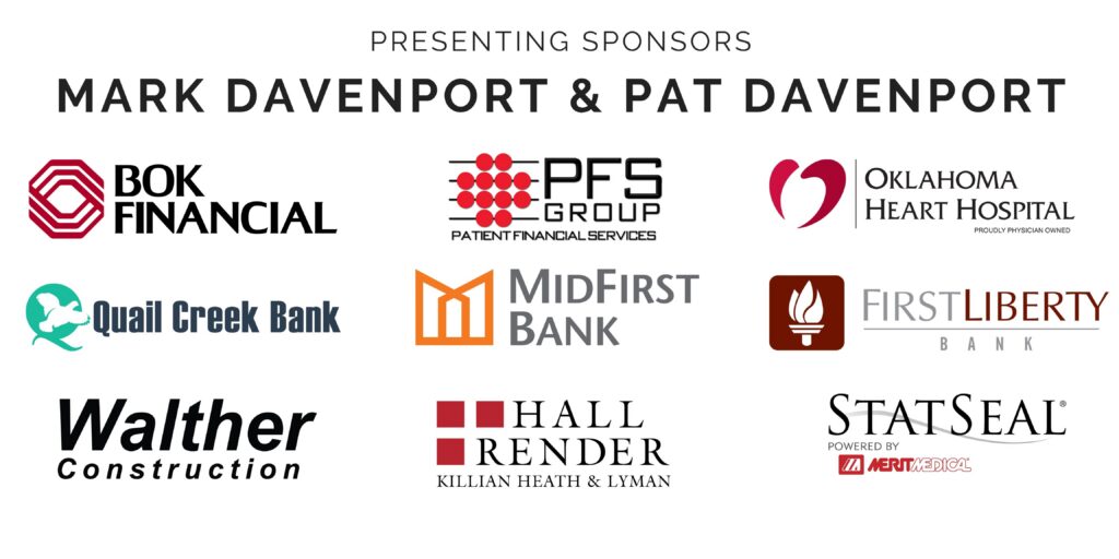 A sponsor recognition graphic displays company logos and names, with “Mark Davenport & Pat Davenport” listed as presenting sponsors at the top.